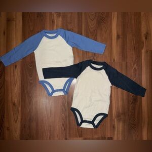 Carter's Cream and Blue Long Sleeve Bodysuits